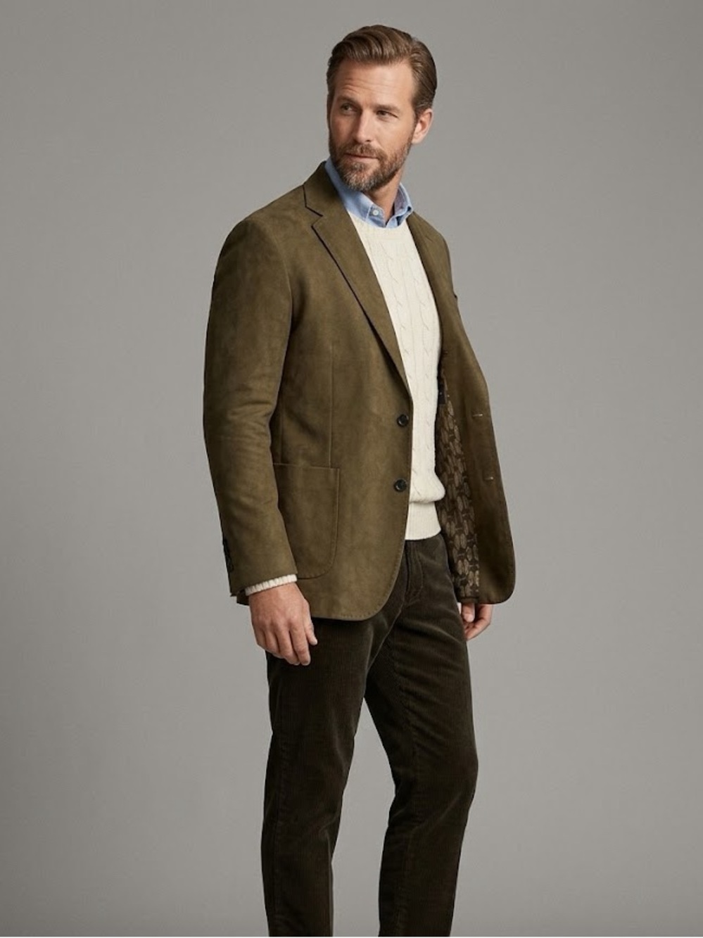 Harry Brown London Men's Blazer 44R Tan Faux Suede Sport Coat Lined Office New